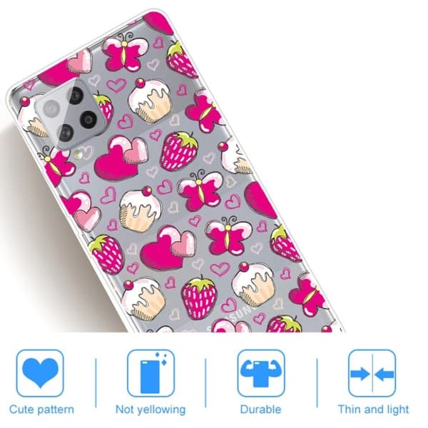 Deco Samsung Galaxy A42 5G Etui - Hjerte og Jordbær Pink