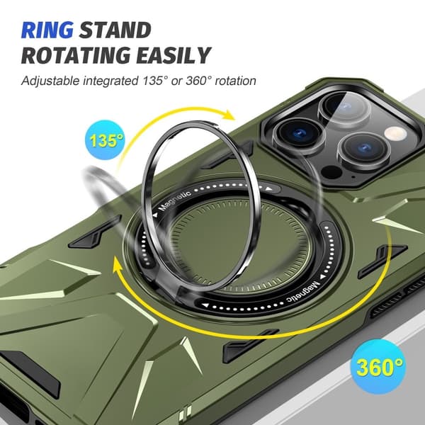iPhone 16 Pro magnetisk etui Fleksibelt og støtsikkert ringstativ mot fall - Olivengrønn Green