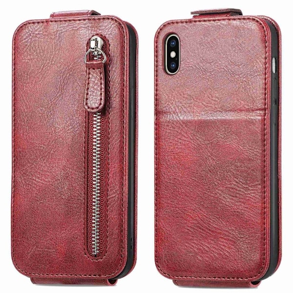 Lodret iPhone Xs Max flip etui med lynlås - Rød Red