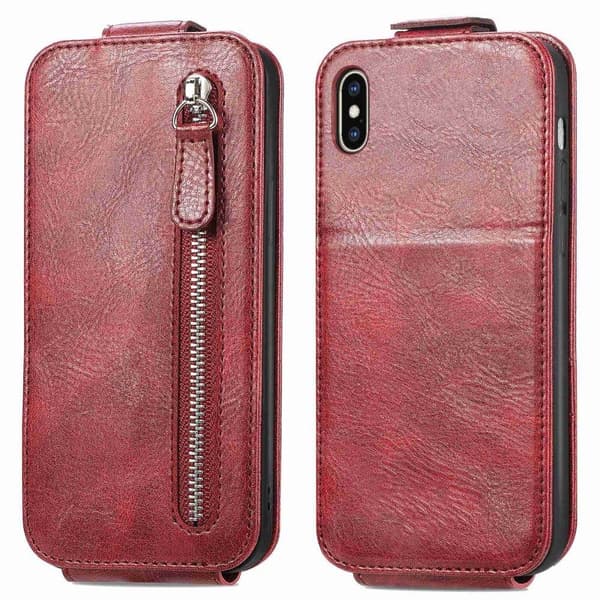 Vertical Flip Phone Etui med Zipper til iPhone Xs Max - Rød Red