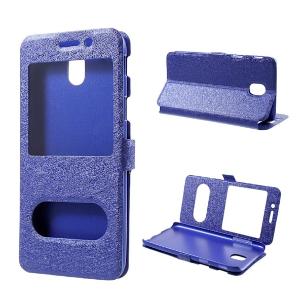 Samsung Galaxy J7 (2017) tuplaikkuna nahkakotelo - Sininen Blue