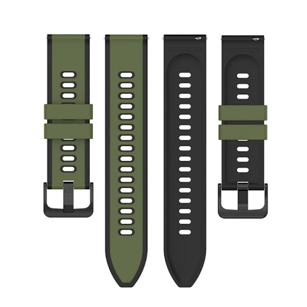 22 mm universellt dubbelfärgat klockarmband i silikon - Militärgrön / Svart Grön