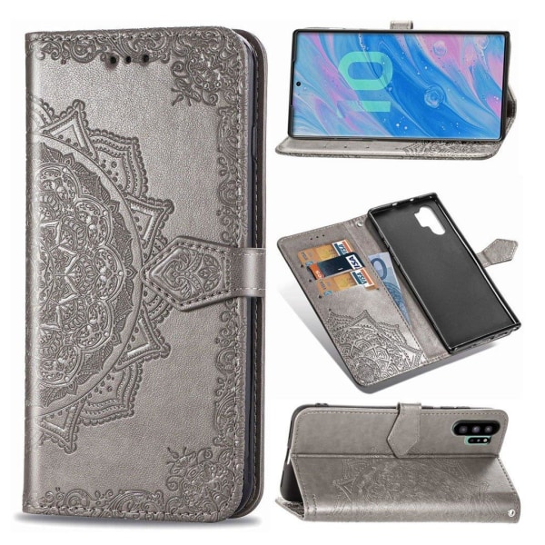 Mandala Samsung Galaxy Note 10 Pro Flip kotelot - Harmaa Silver grey