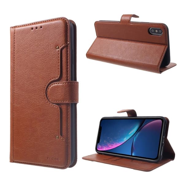 KAIYUE iPhone Xs Max flip etui i læder - Brun Brown
