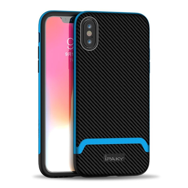 IPAKY iPhone 9 Plus mobilskal plast silikon kolfibertextur - Svart och blå Blå