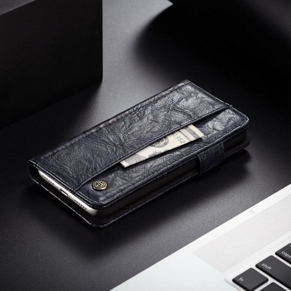 CASEME iPhone Xs Max mobilfodral syntetläder silikon stående plånbok vintage – Blå Blå