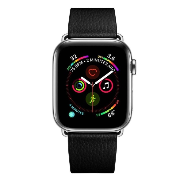 Apple Watch Series 5 40mm litchi ægte læder Urrem - Sort Black