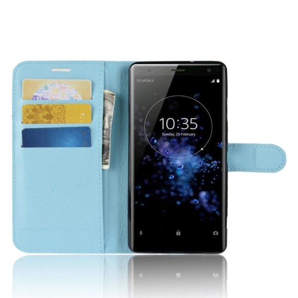 Sony Xperia XZ3 mobilfodral konstläder silikon stående litchi pl Blå