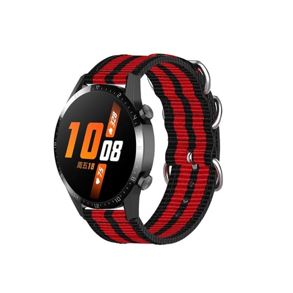 22 mm Huawei Watch GT Runner / GT 3 46 mm nylon-urrem - Sort / Rød / Sort Red