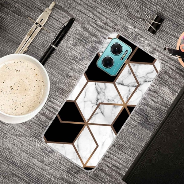 Marble design Xiaomi Redmi Note 11E cover - Marmor Terning I Sort Og Hvid Black