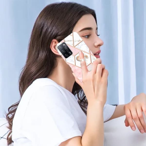 Marble Mønstret Deksel med Ring Holder til Oppo A54s / A55 / A53s 5g / A16 - Rosa / Hvit Pink