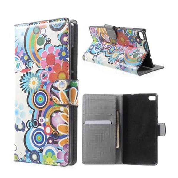 Moberg Huawei Ascend P8 Læder Etui Med Kortholder - Farvet Blomster Multicolor