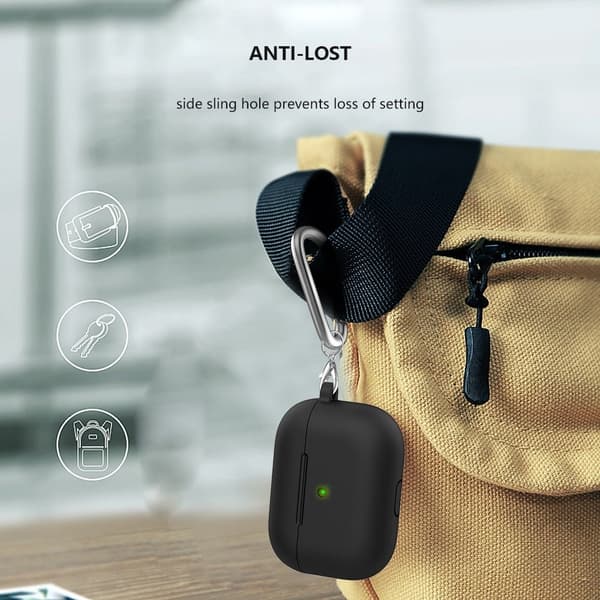 AirPods silikonetui med karabinkrok - Svart Black