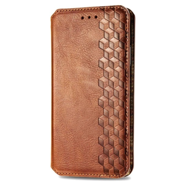 Nahkakotelo With A Stylish Rhombus Imprint For Motorola Moto G42 - Ruskea Brown