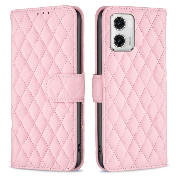 Rhombus pattern matte flip case for Motorola Moto G73 - Pink Pink