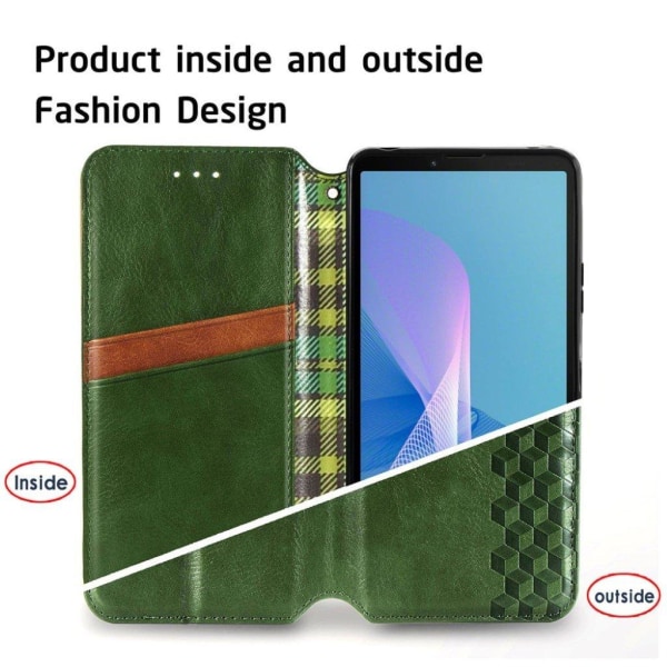 Nahkakotelo With A Stylish Rhombus Imprint For Sony Xperia 10 II Green