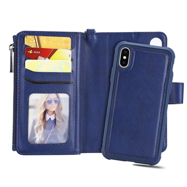 iPhone XS aftageligt 2-i-1 læder flip cover - Blå Blue