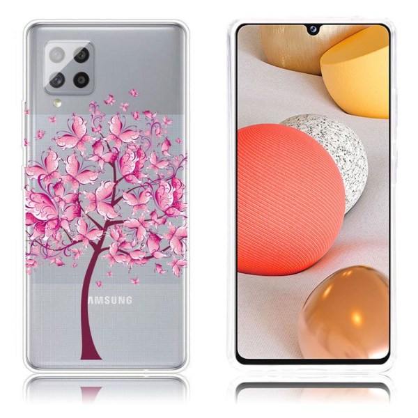 Butterfly Samsung Galaxy A42 5G nahkakotelo - Perhonen Puu Pink