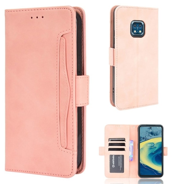Stilfuldt Læder Etui med Pung til Nokia XR20 - Lyserød Pink