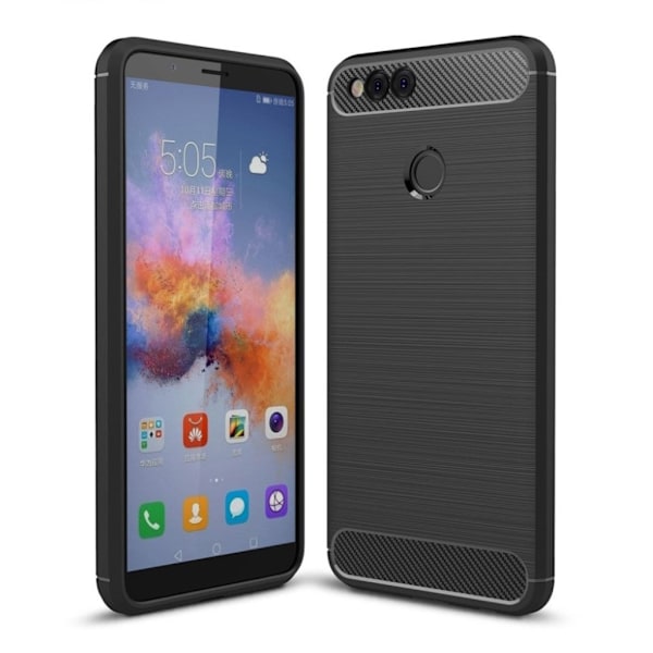Huawei Honor 7X carbon fiber tekstur TPU etui - Sort Black