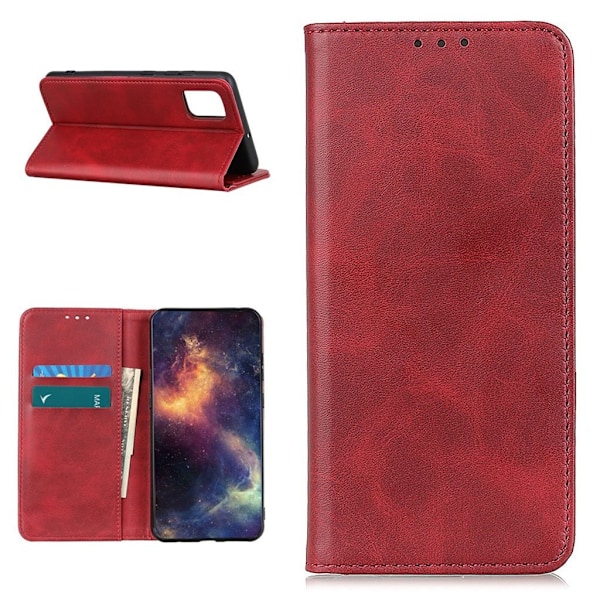 Wallet-style ægte Læder Flipcase til Samsung Galaxy A52 5G - Rød Red