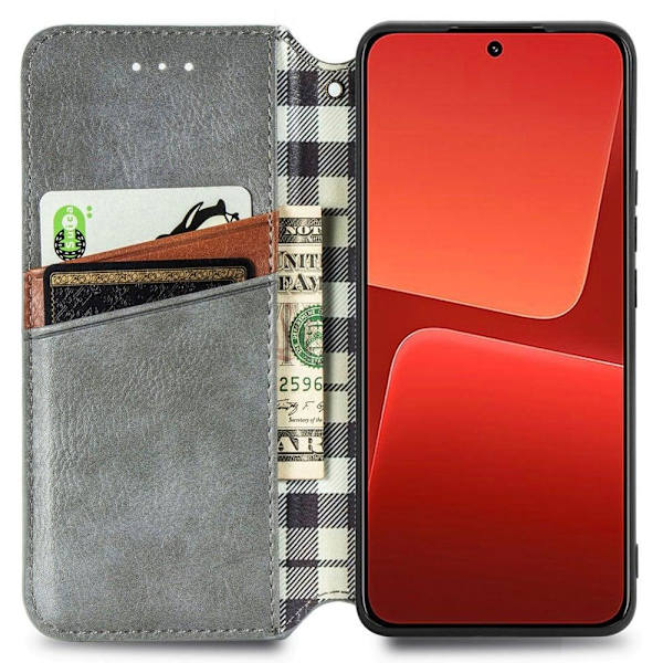 Nahkakotelo With A Stylish Rhombus Imprint For Xiaomi 13 - Harmaa Silver grey