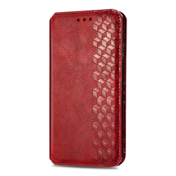 Læder Etui med A Stilfuldt Rhombus Tryk til Motorola Moto G72 - Rød Red