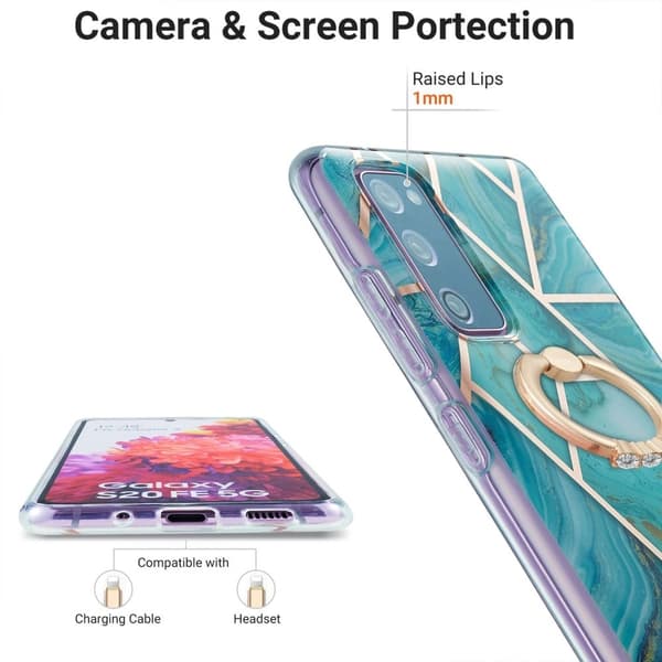 Marble Mønstret Cover med Ring Holder til Samsung Galaxy S20 Fe 2022 / S20 Fe 5g - Blå Blue