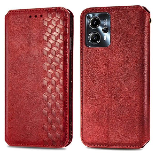 Læder Etui med A Stilfuldt Rhombus Tryk til Motorola Moto G23 / G13 - Rød Red