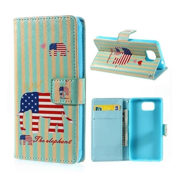 Moberg (Elephant Med Striber) Samsung Galaxy Alpha Læder Flip Etui Multicolor