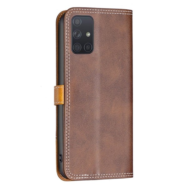 BINFEN to-farvet Samsung Galaxy A71 læderetui - Kaffe Brown