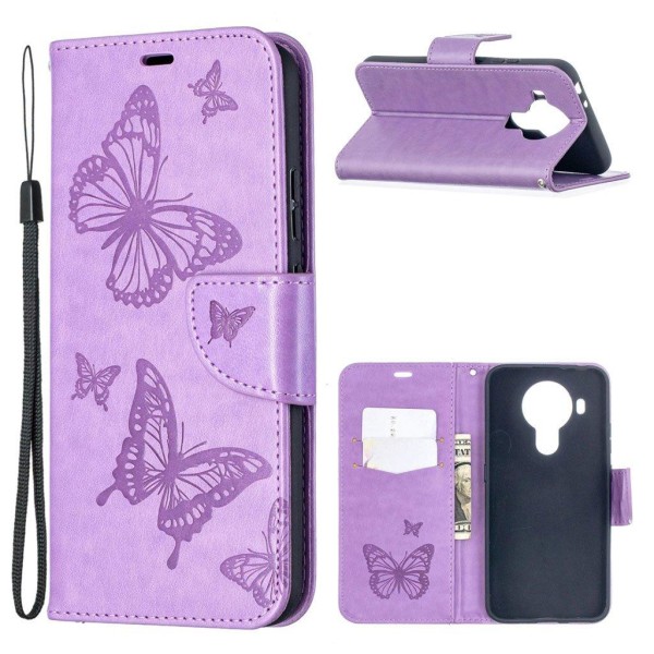 Butterfly Nokia 5.4 Flip Etui - Lilla Purple