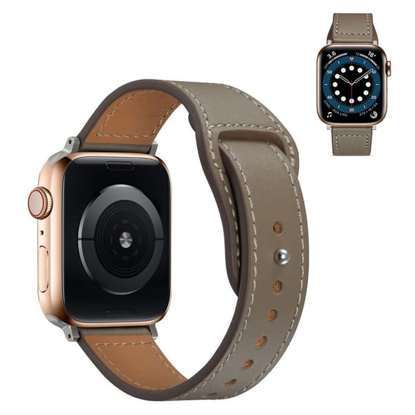 Apple Watch 40 mm urrem i ægte læder med nitte-design - Grå Silver grey