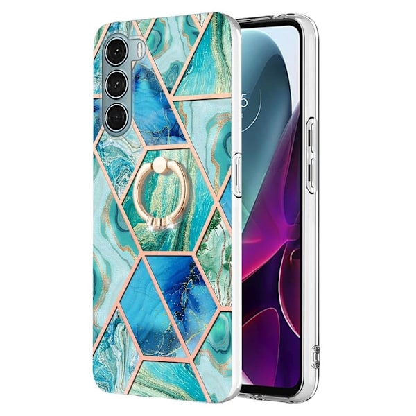 Marble Patterned Suojakuori With Ring Holder For Motorola Moto G200 5G / Edge S30 - Vihreä Green
