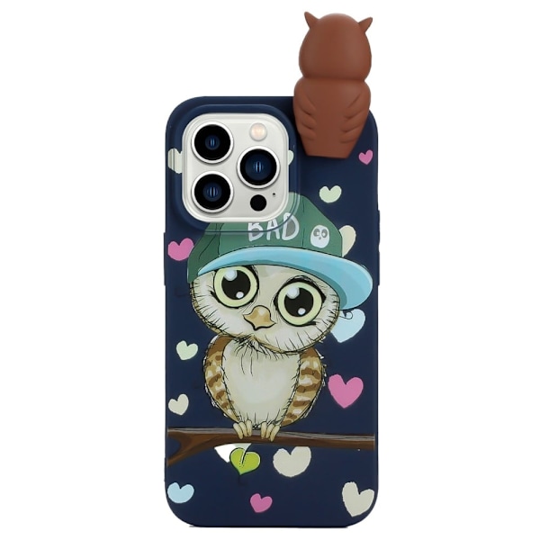 Cute 3d iPhone 14 Pro Etui - Sapphire Ugle Blue