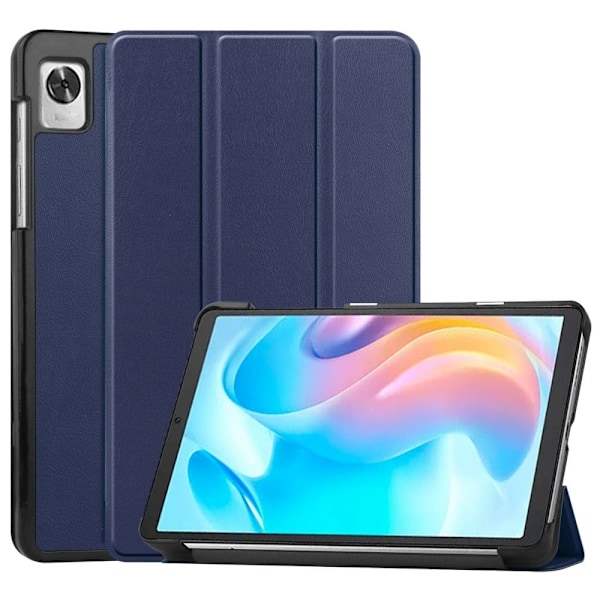 Tri-fold læderstativ-etui til Realme Pad Mini - Mørkeblå Blue
