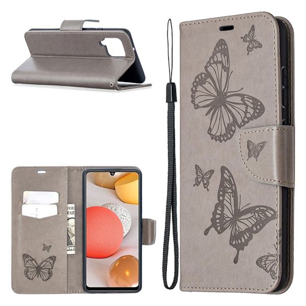 Butterfly Samsung Galaxy A42 5g Flip Etui - Grå Silver grey