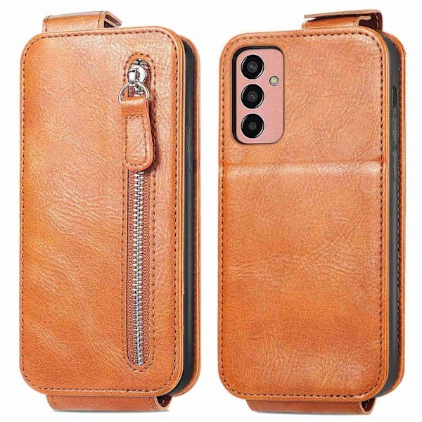 Vertical Flip Phone Suojakotelo With Zipper For Samsung Galaxy M13 4G - Ruskea Brown