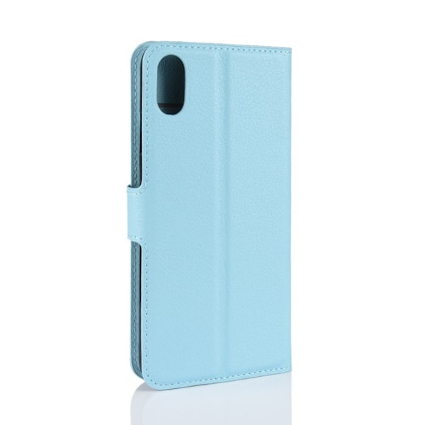 iPhone Xr flip cover i læder med litchi-tekstur - Blå Blue