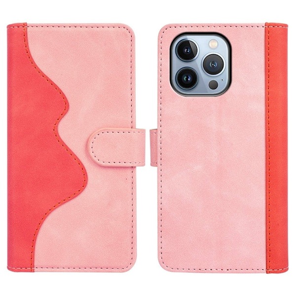 Tvåfärgat iPhone 14 Pro fodral i läder - Rosa Rosa