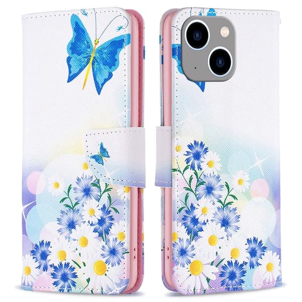 Wonderland iPhone 14 Plus flip etui - Sommerfugl Og Blomster Pink
