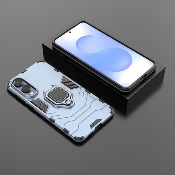 Samsung Galaxy S25 Edge Fodral PC + Flexibelt skyddande telefonskal med ringkickstand - Blå Blå