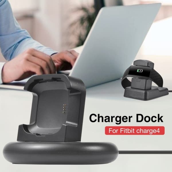 Rund ladestasjon med 1M USB-kabel for Fitbit Charge 4 / 3 Black