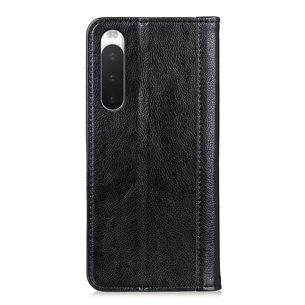 Sony Xperia 10 IV ægte læderetui med magnetisk lukning - Sort Black