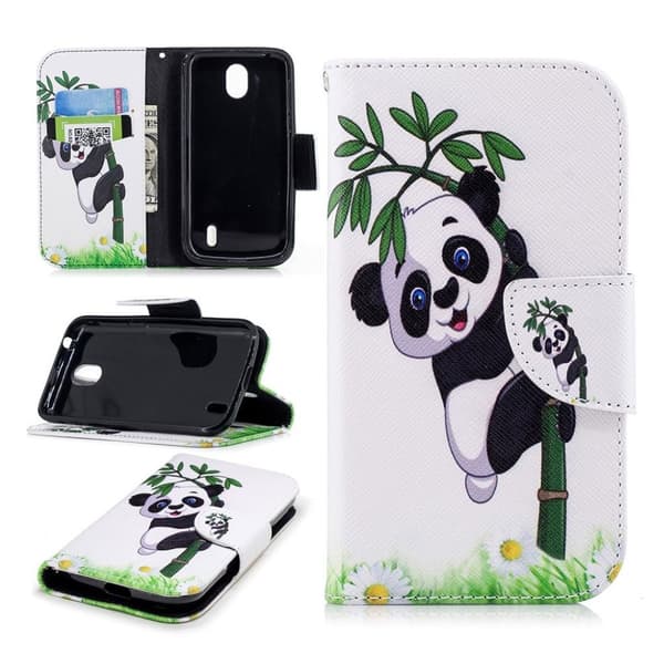 Nokia 1 Etui laget av kunstlær og silikon - Panda og bambus Multicolor