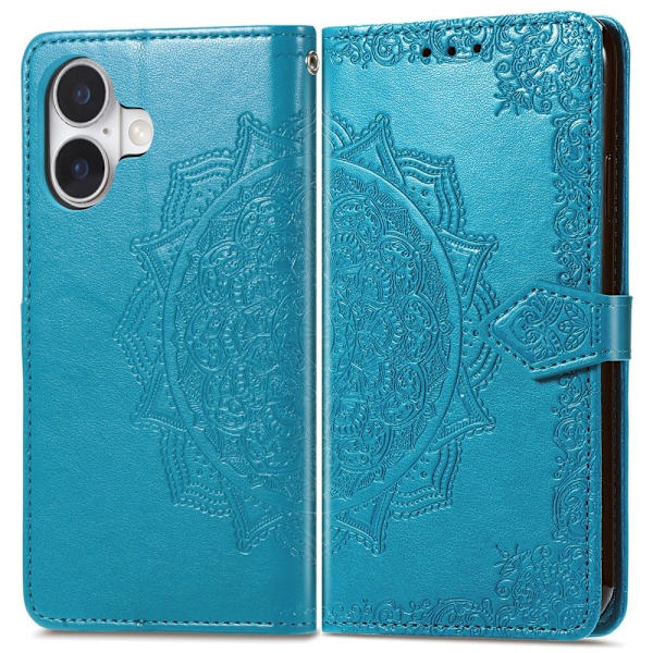Mandala iPhone 16 læderetui - Blå Blue