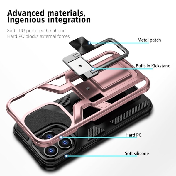 Støtsikkert hybriddeksel for iPhone 13 Pro - Rose Gull Pink