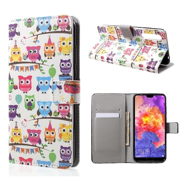 Huawei P20 Pro mønstret PU læder flip etui - mange sød ugler Multicolor