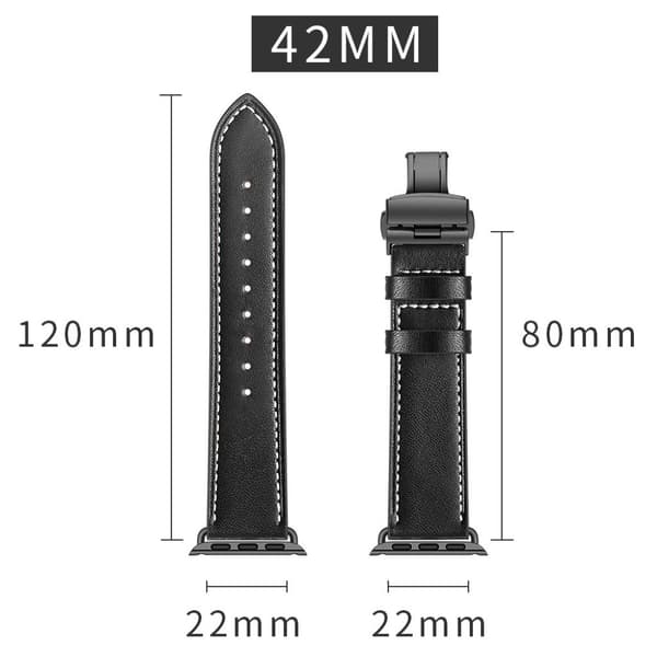Apple Watch Series 5 44mm holdbar ægte læder Urrem - Sort Spænde / Sort Black