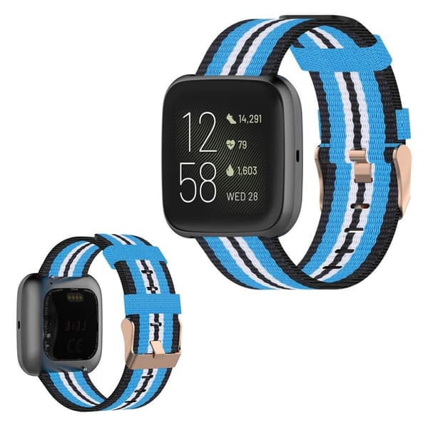 Fitbit Versa / Versa 2 / Blaze nylon Urrem - Sort / Himmelblå Blue